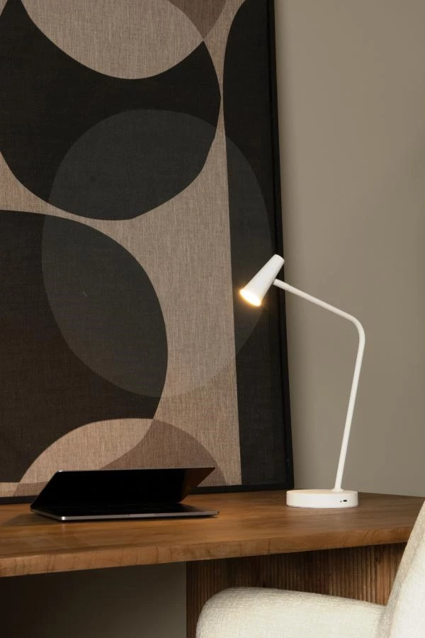 Lucide STIRLING - Oplaadbare Bureaulamp - Accu/Batterij - LED 3 StepDim - 1x3W 2700K - Wit - sfeer 1